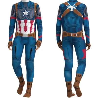 Cosplay Captain America Jumpsuits Cloak Kids Men Costume Bodysuit Set Halloween - Image 1 of 4