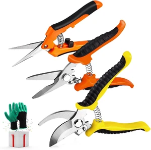 3 Pack Garden Pruning Shears Stainless Steel Blades Handheld Pruners Set with Ga - Picture 1 of 12