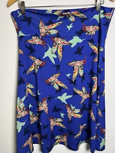 LuLaRoe Women's Skirt 2XL Knee Length Stretch Blue Colorful Hummingbird USA - Picture 1 of 5
