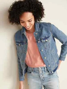 NEW Old Navy Womens Classic Button Down Blue Jean Denim Jacket Coat M Tall NWT - Picture 1 of 4