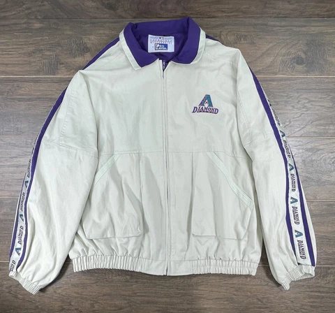 VTG Pro Player Arizona Diamondbacks MLB Mens Beige Purple Vented Jacket 2XL Cover