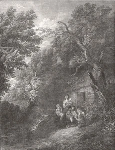 FAMILY. The cottage door 1852 old antique vintage print picture - Picture 1 of 1