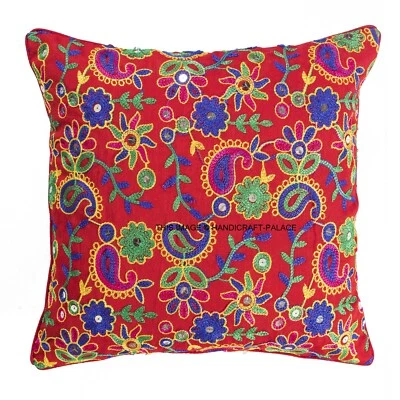 Funda de Cojín de Seda Vintage 16" Paisley Bordada Cuadrada Sofá Funda de Almohada Foto 1 de 3