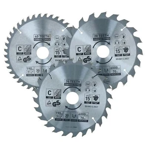 Kreissägeblatt 190 mm x 30 mm 20 24 40 Zähne TCT Trennscheibe Holz 3 Stück - Bild 1 von 1