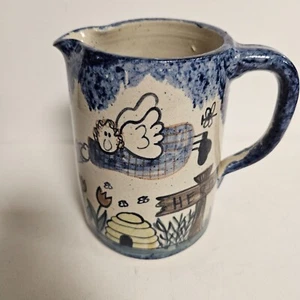 Brocca Fairy Herb Molly Dallas blu spatterware arte popolare ceramica vintage - Foto 1 di 8