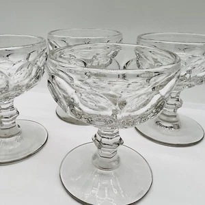 Vintage Jeanette Glass Thumbprint Champagne Tall Sherbet 4” Set Of 4 - Picture 1 of 8