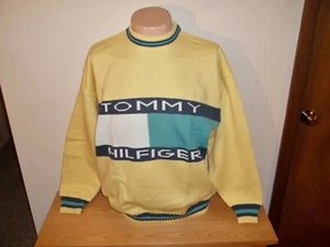 Vtg TOMMY HILFIGER SPELLOUT FLAG ACRYLIC CREW NECK SWEATER Fits XL Looks Unworn - Picture 1 of 10