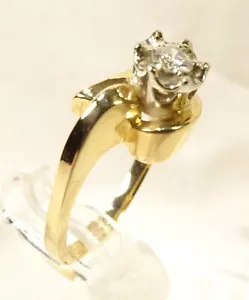 Schöner 14 K Gold Swirl Bypass breiter gefasster Diamant Gr. 5,5 Dinner Ring - Bild 1 von 12