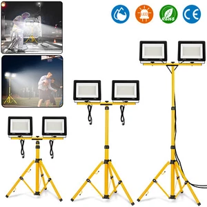 2x 200W LED Fluter Flutlicht Baustrahler IP66 Kaltweiß Scheinwerfer mit Stativ - Bild 1 von 12