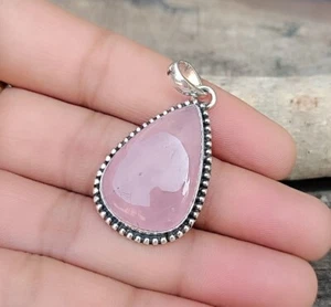 Großer Birnenform Rosenquarz Anhänger 925 Sterling Silber Handarbeit Boho Pendant - Bild 1 von 6