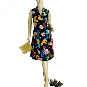 VINTAGE 1980'S MULTI-COLOR FLORAL PRINT LOUIS FERAUD DROPWAIST DRESS SIZE US 8 - Picture 1 of 14