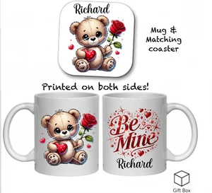 Personalisierte Teddybär Kaffeetasse 11 Unzen & Untersetzer Set Tasse Valentinstag Jahrestag - Bild 1 von 7