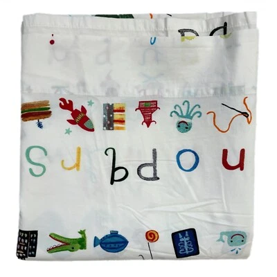 Sábana plana completa Pottery Barn Kids sopa de letras ABC impresa ropa de cama algodón Foto 1 de 4