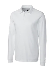 CUTTER & BUCK MCK00972 MENS L/S PIMA BELFAIR POLO LOGO IN WHITE SZ MEDIUM NWT - Picture 1 of 7