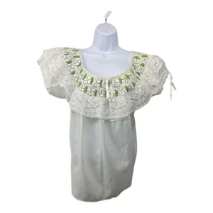 Handarbeit Bluse Damen groß bestickt Cottagecore Kokette Rüschen Spitze - Bild 1 von 2