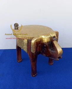 Wooden Elephant Stool Hand Made for Home & Office Brass Fitted Home Decor - Picture 1 of 6