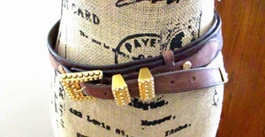 Vintage Doppia Vita Women's Brown Leather Belt with Gold Studs &Buckle, Size 32 - Picture 1 of 12