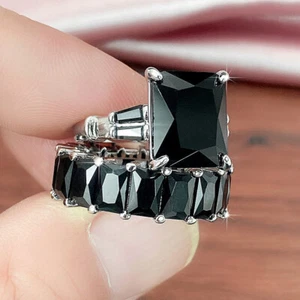 2pcs/set 925 Silver Filled,Gold Plated Rings Women Cubic Zircon Jewelry Sz 6-10 - Picture 1 of 22