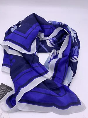 $59  echo  100% silk scarf 31" SQUARE BLUE WITH FLOWERS #411a - Image 1 of 4
