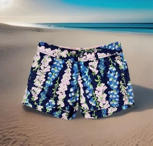 LILLY PULITZER Callahan Foxy Foxglove Shorts Sz 00 Floral Blue Purple Summer - Picture 1 of 7