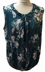 BHS “W” Teal Mix Embellished Sleeveless Blouse Top U.K. 20 FREE P&P - Picture 1 of 5