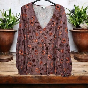 Camisa Top La Threads Peplum Campesina Para Mujer 4X Floral Mangas Largas Cuello en V Informal - Imagen 1 de 9