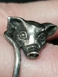 925 Sterling Silver - Vintage Dark Tone Pig Animal Band Ring Sz 6.5 - Picture 1 of 5