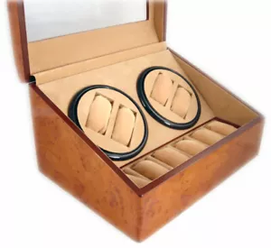 Reloj giratorio silencioso de 12" bobinador vientos 4 tiendas 6 caja de almacenamiento de madera de nogal - Imagen 1 de 6