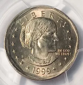 1999-P Double Struck In Collar SBA $1 Susan B. Anthony Mint ERROR PCGS MS-61 - Picture 1 of 4