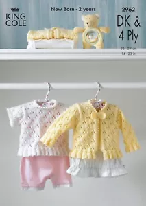 King Cole Baby DK & 4 Ply Knitting Pattern - 2962 Cardigan & Top - Picture 1 of 2