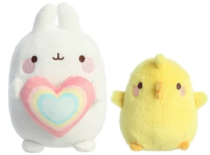 Molang Plush 2 Piece Bundle, Rainbow Heart 6" Molang and 4.5" Piu Piu - Picture 1 of 5