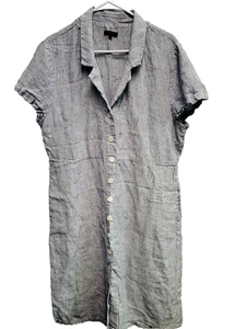 Quince 100% European Linen Button Front Midi Dress Size XL blue/white - Picture 1 of 9