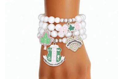 Alpha Kappa Alpha Sorority 灵感珍珠饰品手链套装 — 第 1/3 张图片
