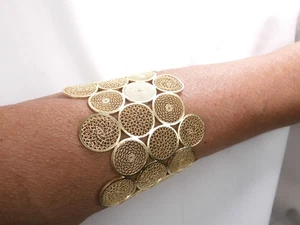 Colombian Handmade 43.70 Grs Filigree Bracelet Silver Gold Plated with 18k Gold - Picture 1 of 16