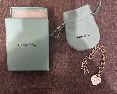 Tiffany & Co Sterling Silver Heart Tag Charm Bracelet 7.5” w/ Lobster Clasp - Image 1 of 4