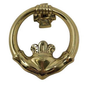 Battiporta vintage Claddagh ottone casa irlandese cuore croce casetta cattolica - Foto 1 di 3