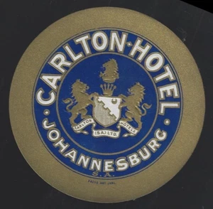 Carlton Hotel Johannesburg South Africa Vintage Luggage Label Travel Souvenir - Picture 1 of 2