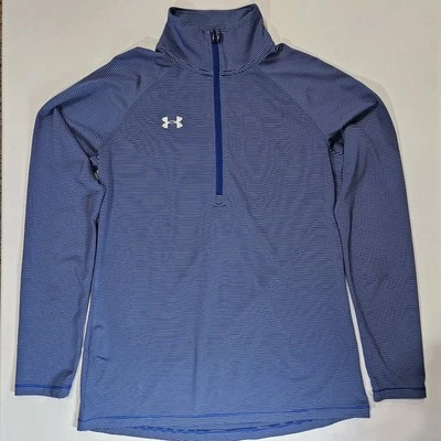 Pullover Under Armour para mujer XS azul a rayas calce suelto 1/4 cremallera Heatgear atlético Foto 1 de 4