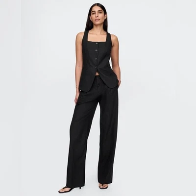 全新带标签! GAP 黑色 365 低腰亚麻混纺长裤 - 0 码娇小 — 第 1/4 张图片