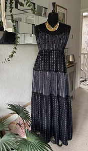 M&S PER UNA SHIRRED TIERED BLACK MIX MIDI SUN DRESS - SIZE 8 - NWT - Picture 1 of 13