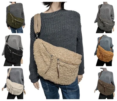 Große Plüsch Bauchtasche Puschel Umhängetasche Teddy Crossbodytasche - Bild 1 von 2