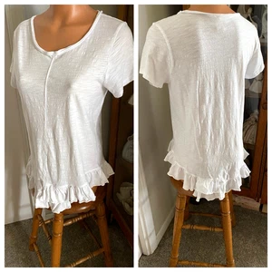SUNDANCE TOP BOHO NATURAL ALGODÓN BLANCO CON VOLANTES ASIMÉTRICOS TALLA M - Imagen 1 de 8