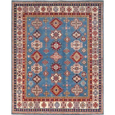 8'2"x10' Blue Hand Knotted Natural Dyes Wool Kazak Design Oriental Rug R86778 - Image 1 of 4