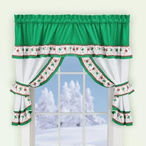 Candy Cane Ruffled Valance and Tiers 3-Piece Curtain Set 24" Tiers - Picture 1 of 6
