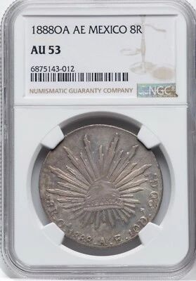 MONEDA DE PLATA DE 8 REALES MÉXICO OAXACA COMO NUEVA 1888-OaAE CERTIFICADA NGC AU53 Foto 1 de 2