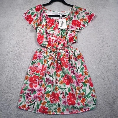 Nuevo con etiquetas Vestido Floral Recortado Niños Sin Volantes Manga Fiesta Blanco Rojo Niñas 10 Foto 1 de 4