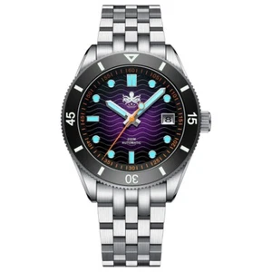 PHOIBOS Wave Master PY053HD Orologio Uomo Diver Purple Date - Foto 1 di 5