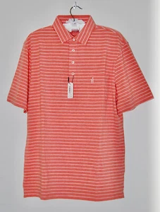 Polo da golf nuova con etichette Johnnie-O Hangin Out da uomo arancione Neese a righe SS taglia M - Foto 1 di 13