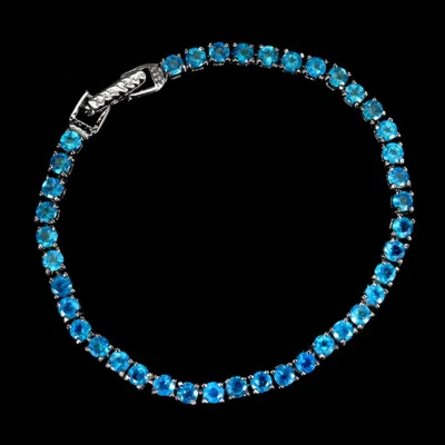 Pulsera de plata de ley 925 redonda ópalo azul 3,5 mm joyas de piedras preciosas naturales 7,5i Foto 1 de 4