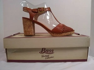 Damen Bass Zaney Kork Blockabsatz T-Riemen Sandalen Cognac Gewebt Peep Gr-9 M F392 - Bild 1 von 12